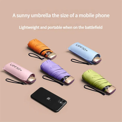 Ultra Light Small Mini Women Five Fold Umbrella Sun Proof Sun Proof anti UV Sun Rain Dual Use Umbrella Thick Black Glue Pocket S