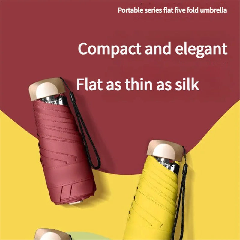 Ultra Light Small Mini Women Five Fold Umbrella Sun Proof Sun Proof anti UV Sun Rain Dual Use Umbrella Thick Black Glue Pocket S
