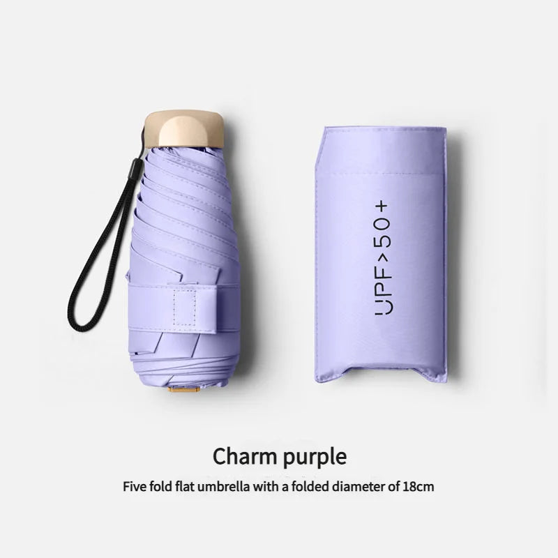 Ultra Light Small Mini Women Five Fold Umbrella Sun Proof Sun Proof anti UV Sun Rain Dual Use Umbrella Thick Black Glue Pocket S