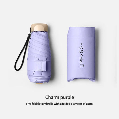 Ultra Light Small Mini Women Five Fold Umbrella Sun Proof Sun Proof anti UV Sun Rain Dual Use Umbrella Thick Black Glue Pocket S