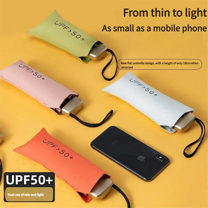 Ultra Light Small Mini Women Five Fold Umbrella Sun Proof Sun Proof anti UV Sun Rain Dual Use Umbrella Thick Black Glue Pocket S