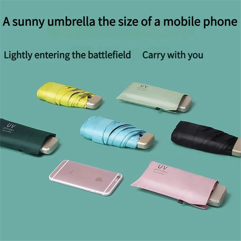Ultra Light Small Mini Women Five Fold Umbrella Sun Proof Sun Proof anti UV Sun Rain Dual Use Umbrella Thick Black Glue Pocket S