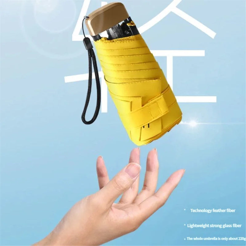 Ultra Light Small Mini Women Five Fold Umbrella Sun Proof Sun Proof anti UV Sun Rain Dual Use Umbrella Thick Black Glue Pocket S