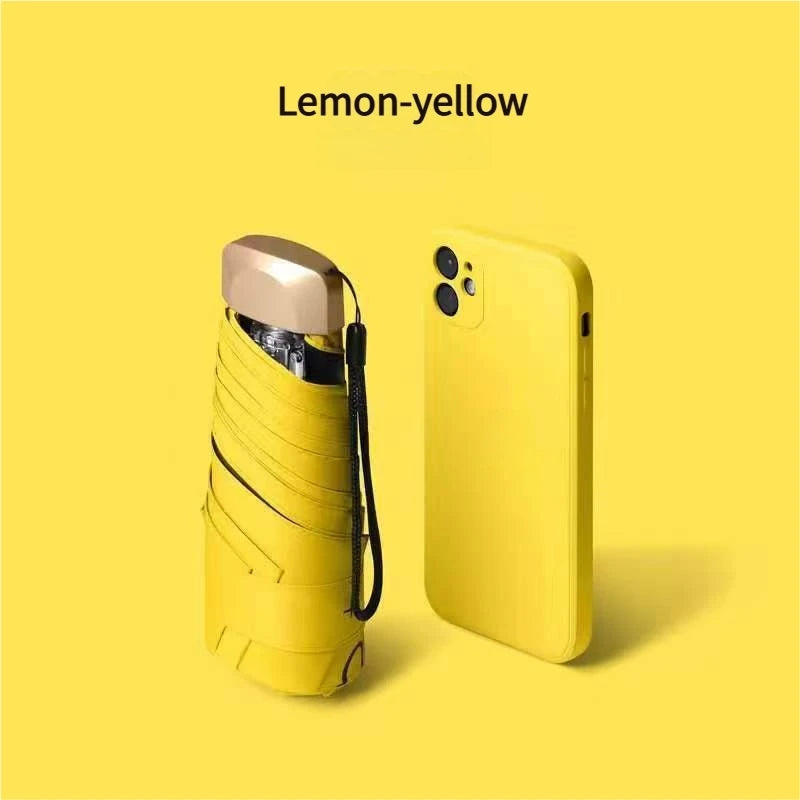 Ultra Light Small Mini Women Five Fold Umbrella Sun Proof Sun Proof anti UV Sun Rain Dual Use Umbrella Thick Black Glue Pocket S